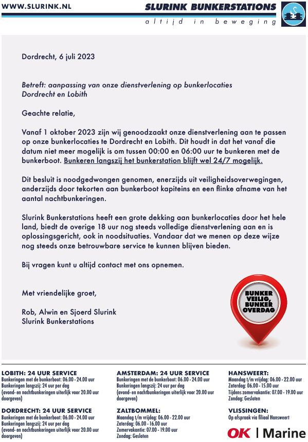 Slurink aanpassing bunkerservice NL